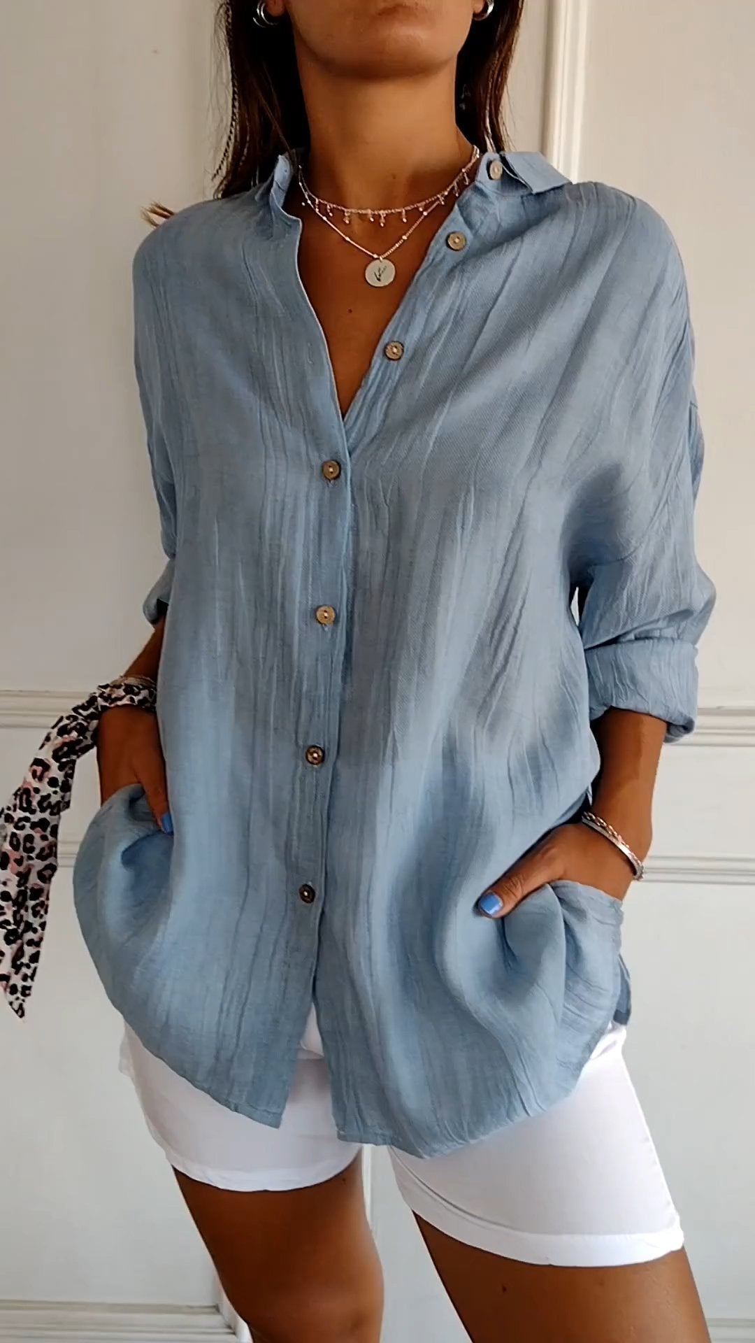 Isolde | Women's Oversized Button Down Long Sleeve Shirt - Light Blue - Image 1