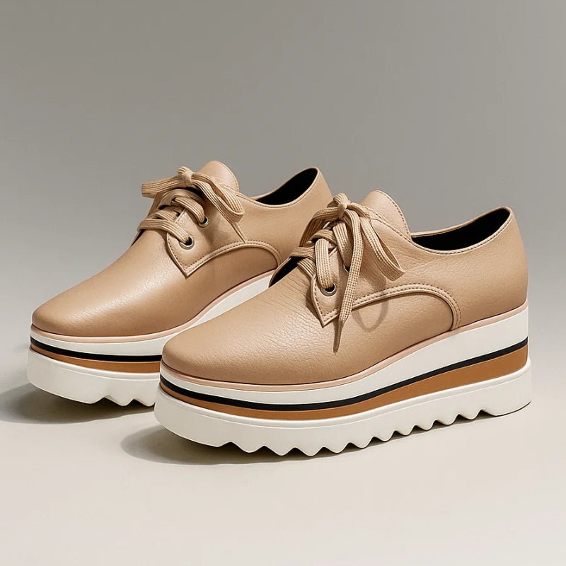 Isolde | Damen Plateau Oxford Schuhe - Beige - Bild 1