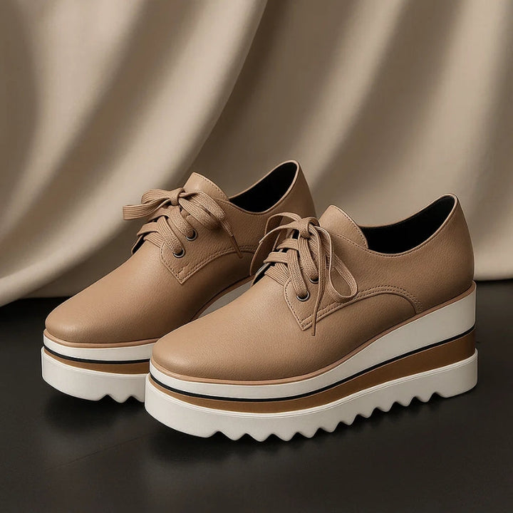 Isolde | Damen Plateau Oxford Schuhe - Beige - Bild 6