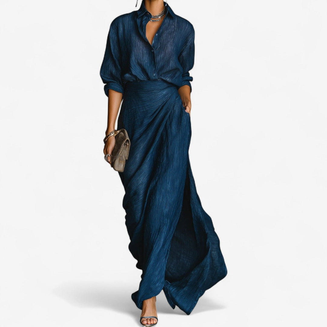 Jacinta | Women's Collared Button Down Maxi Dress - Navy - Image 1