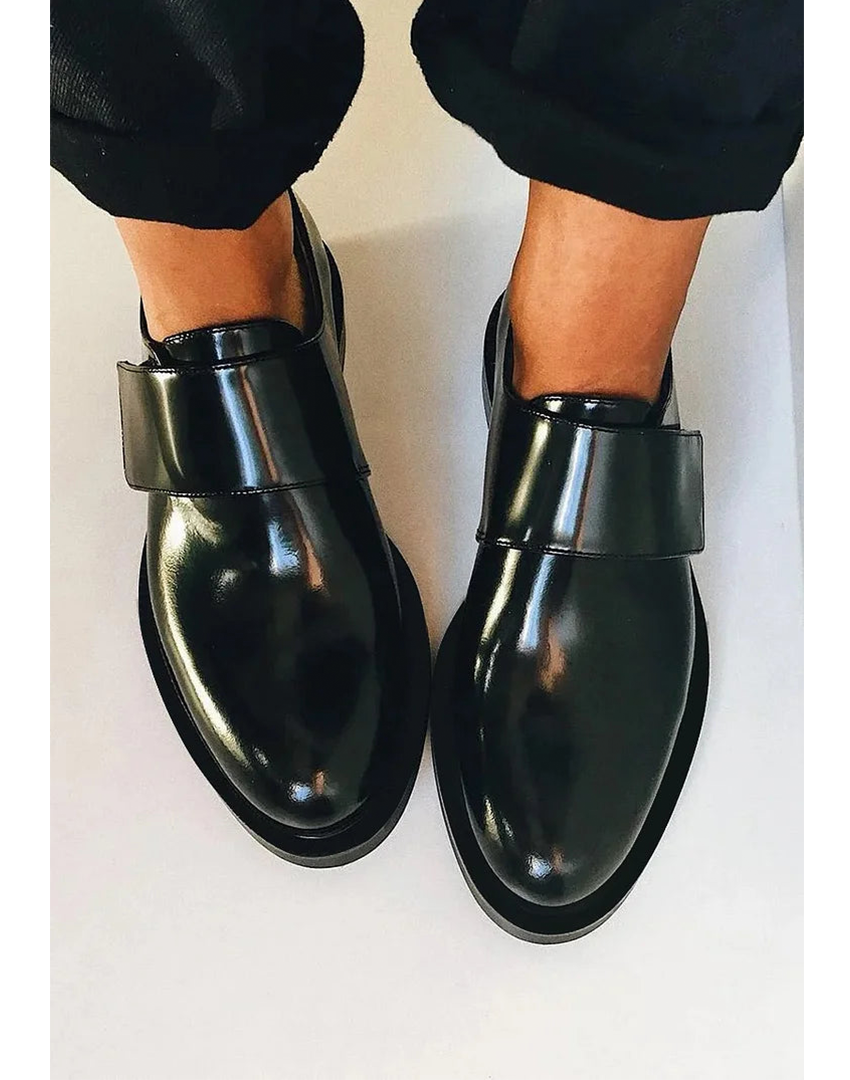 Jemima | Women's Black Strap Loafers - Black - Image 1