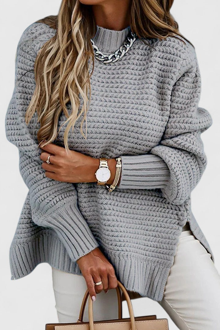 Jemima | Women's Chunky Knit Mock Neck Sweater - Grey - Image 1