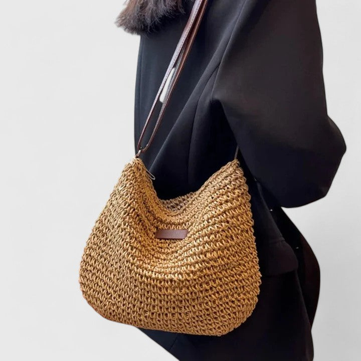 Jemima | Women's Woven Hobo Shoulder Bag - Brown - Image 1