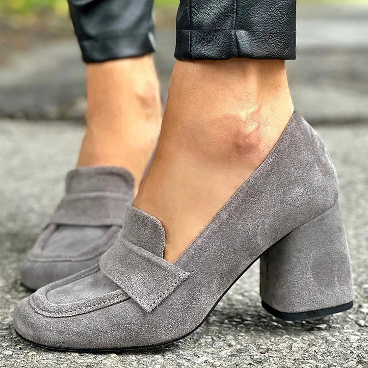 Juliette | Women's Block Heel Loafers - Grey - Image 1