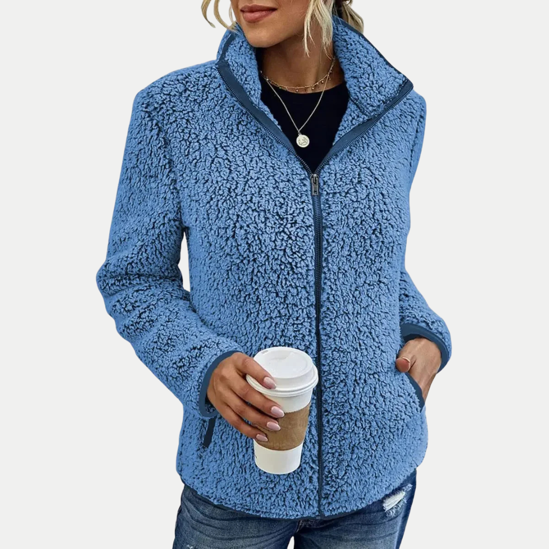 Junessa | Women's Full Zip Teddy Jacket - Blue - Image 1