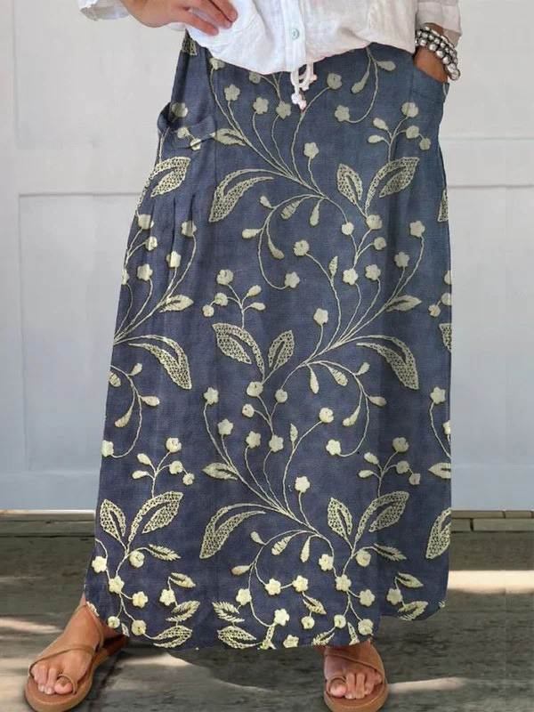 Juniper | Women's Floral Maxi Skirt - Navy - Image 1