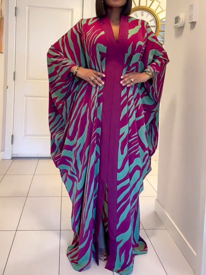 Juniper | Damen Kaftan-Maxikleid mit Zebramuster und V-Ausschnitt – Bild 1