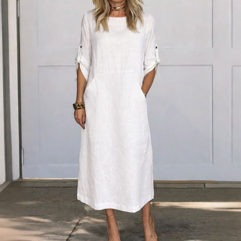 Juno | Women's Relaxed Fit Midi Dress - White - Image 1