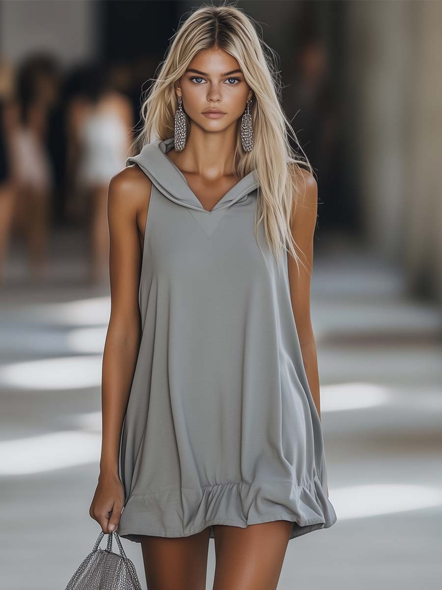 Junona | Women's Sleeveless Hoodie Mini Dress - Grey - Image 1