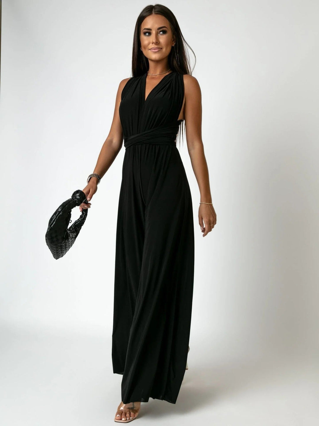 Kaia | Women's V-Neck Wide Leg Jumpsuit - Black - Image 1