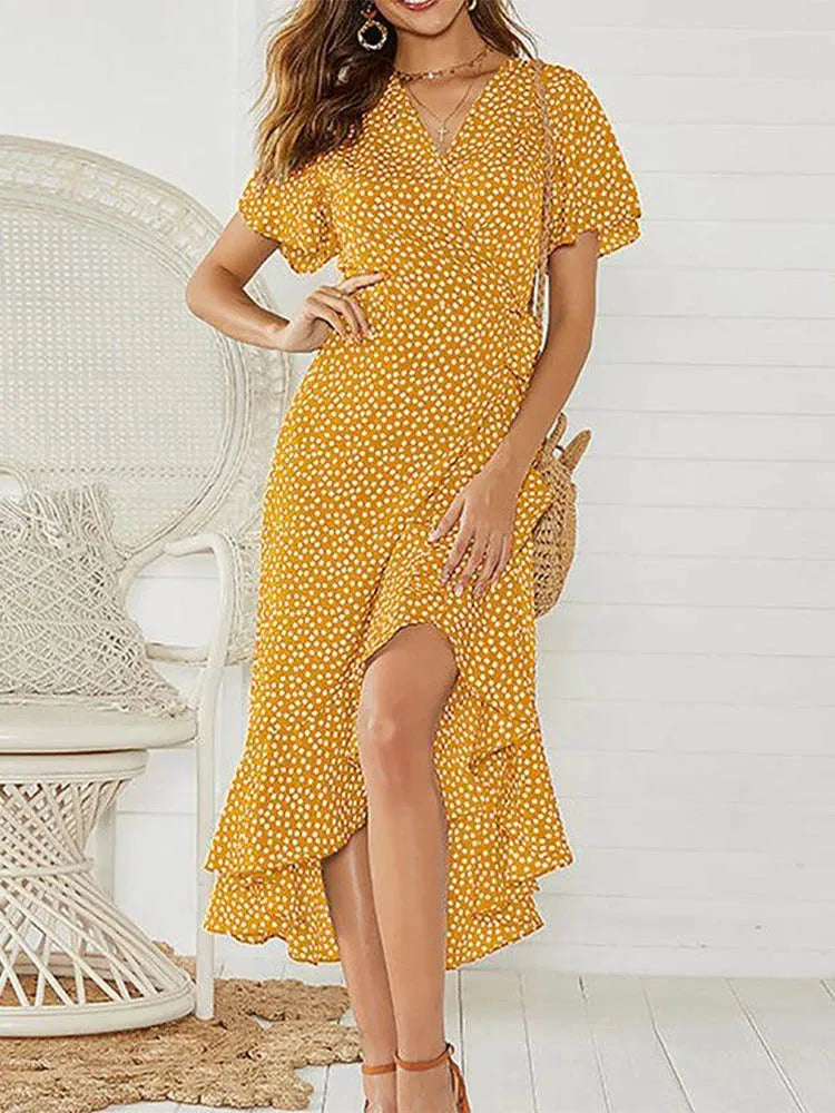 Kassandra | Damen Blumen-Midikleid mit Wickeloptik – Grün – Bild 3