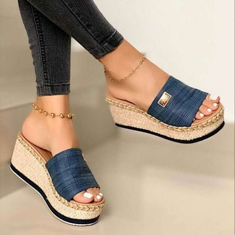Lavender | Women's Wedge Platform Sandals - Blue - Image 1