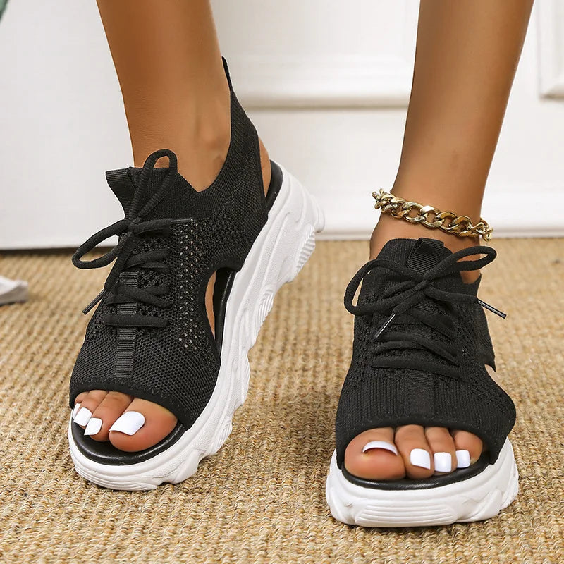 Lavinia | Women's Lace-Up Sport Sandals - Black - Image 1