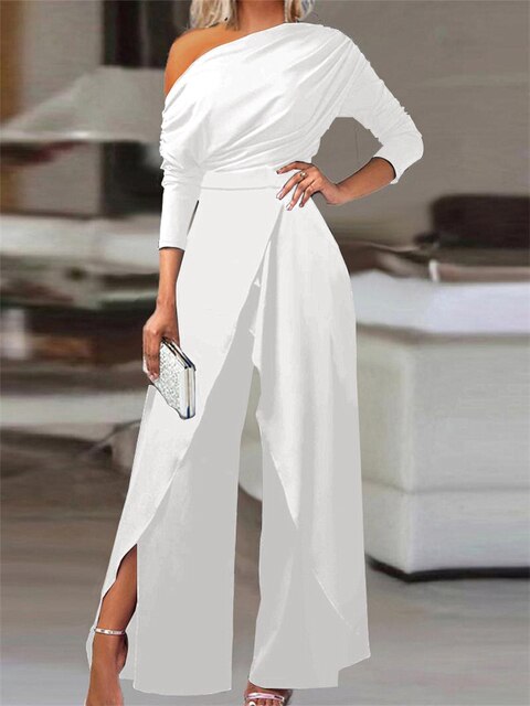 Lavinia | Women's Off Shoulder Wide Leg Jumpsuit - White - Image 1
