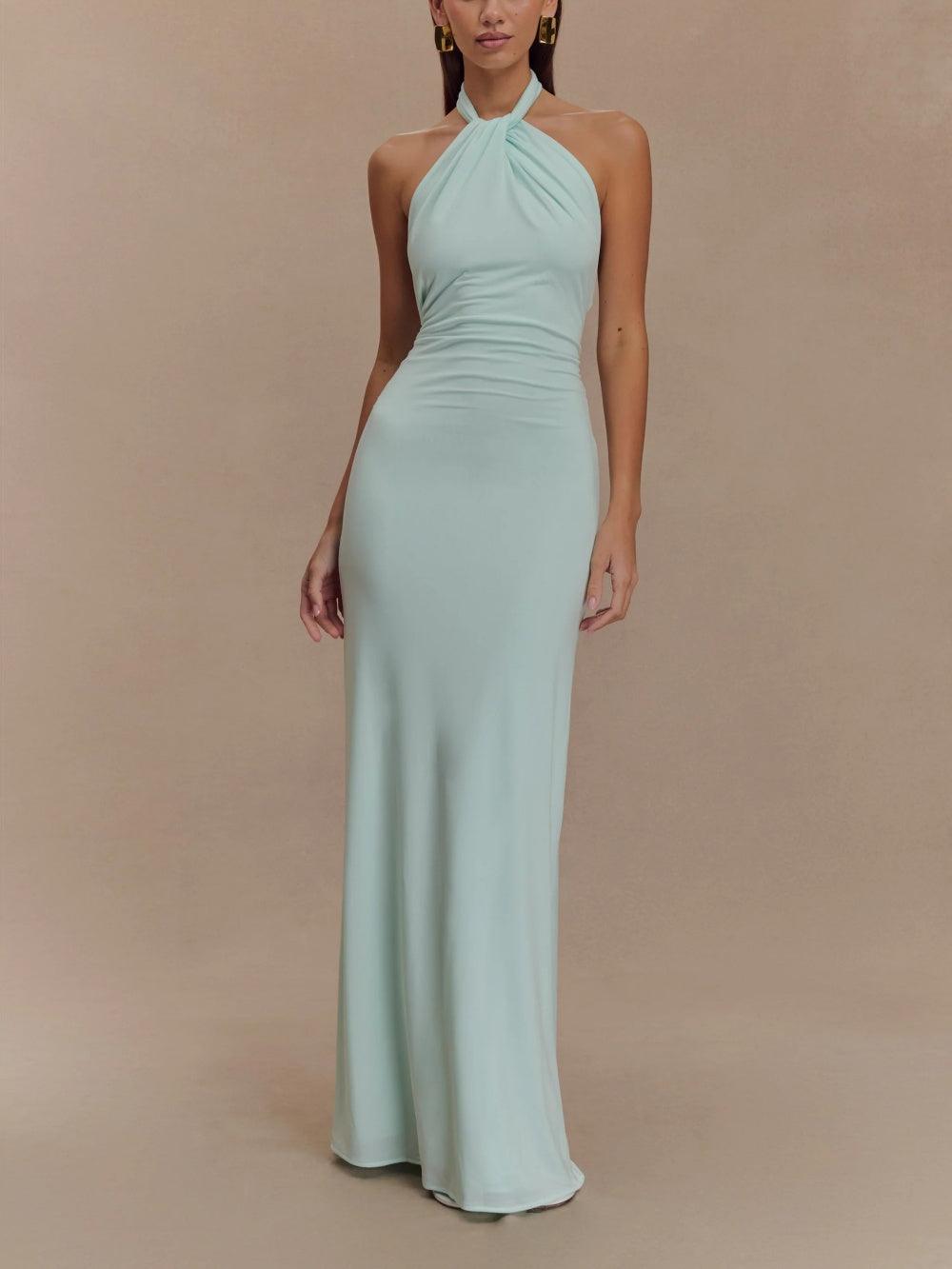 Lilith | Women's Halter Neck Maxi Dress - Teal - Image 1