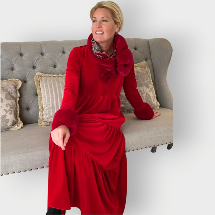Lucienne | Damen Maxikleid mit V-Ausschnitt und langen Ärmeln - Rot - Bild 2