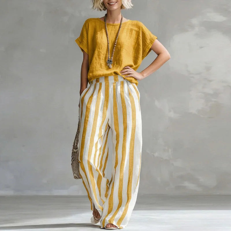 Lucinda | Women's Striped Two Piece Set - Yellow - Image 1