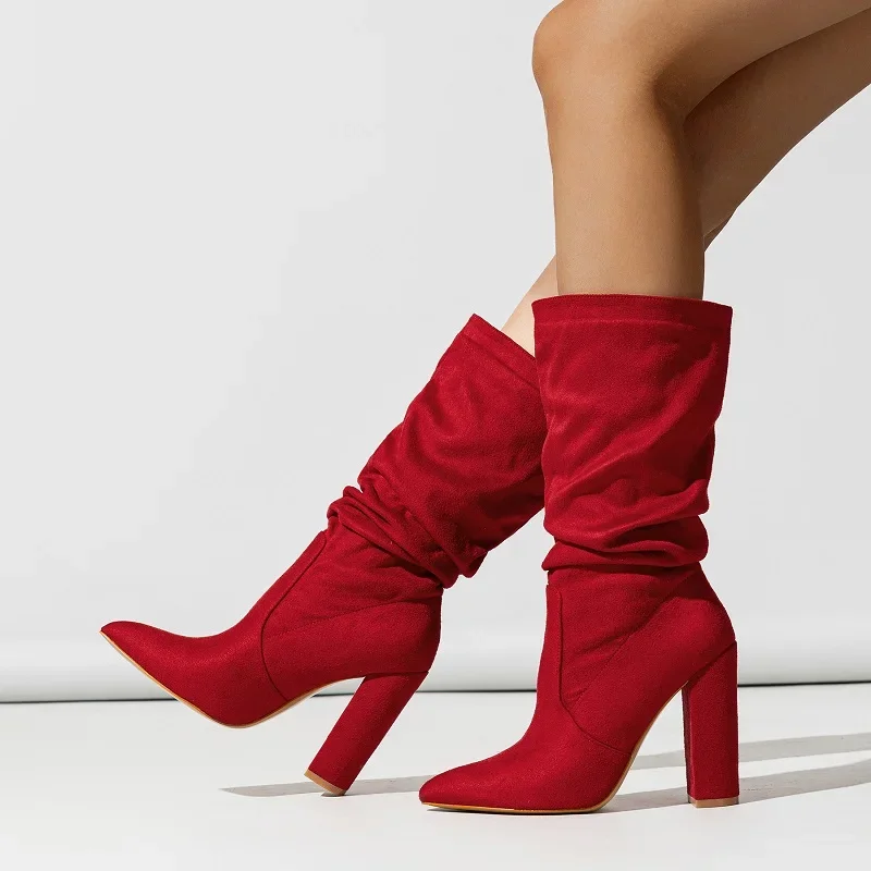 Lyannah | Women's Slouchy Knee High Boots - Red - Image 1