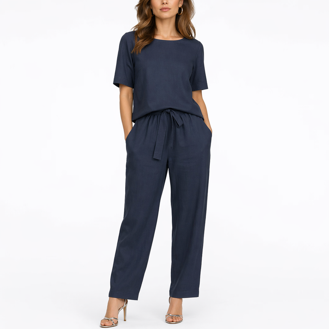 Lydia | Damen Zweiteiler Lounge-Set mit kurzem Ärmel – Khaki – Bild 2