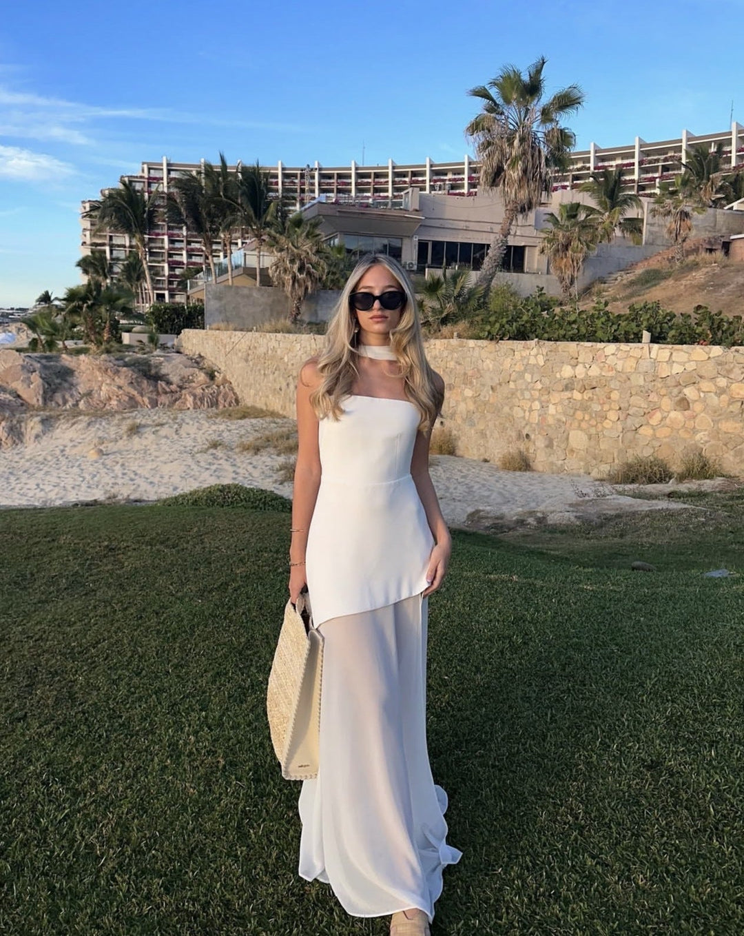 Lydia | Women's Strapless Asymmetric Maxi Dress - White - Image 1