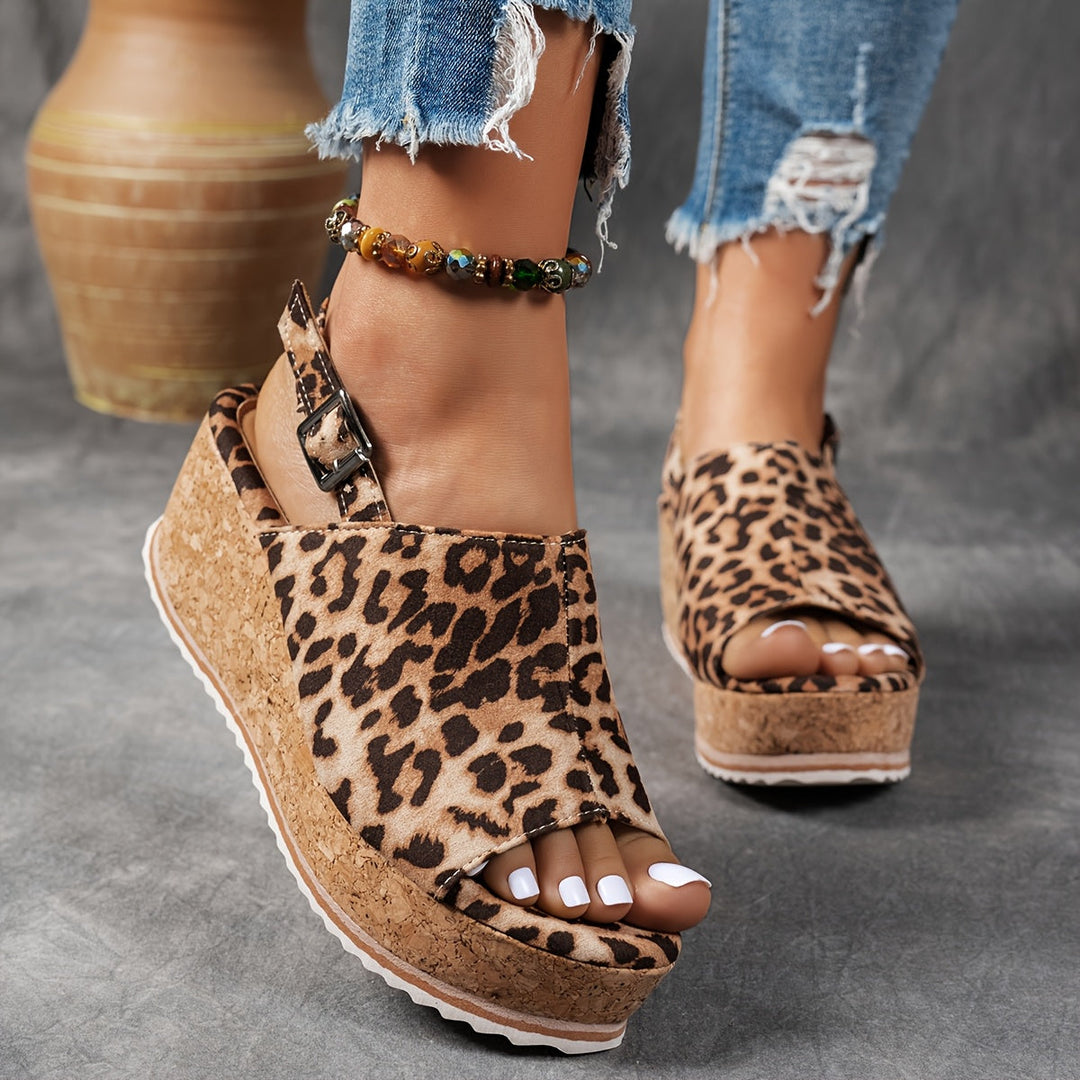 Lyra | Women's Leopard Print Platform Sandals - Brown - Image 1