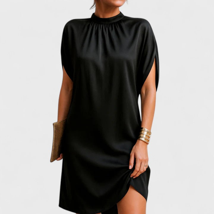 Lyra | Damen Minikleid mit Stehkragen und geteilten Ärmeln – Schwarz – Bild 1