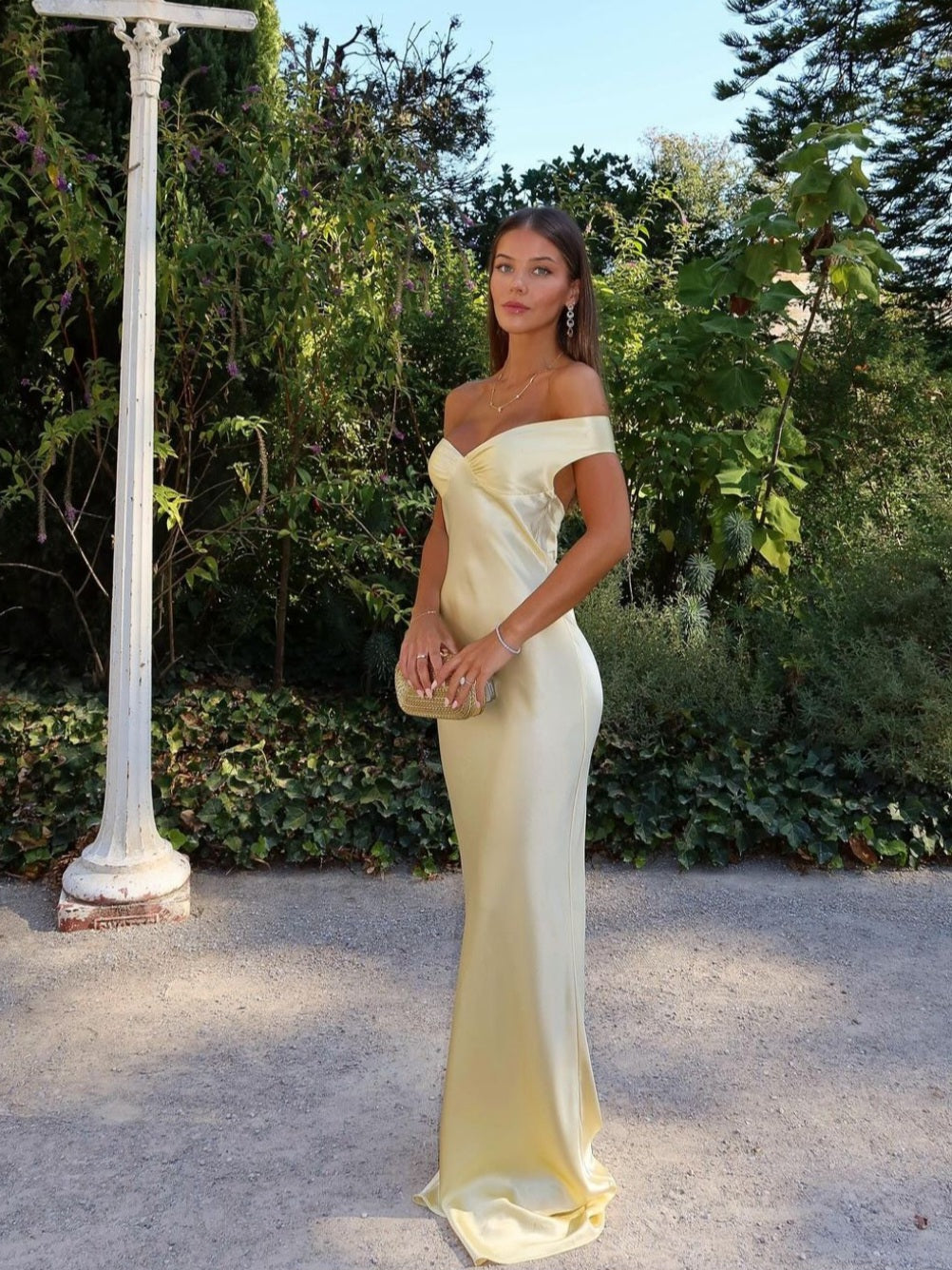 Lyra | Women's Off Shoulder Evening Maxi Dress - Champagne - Image 1