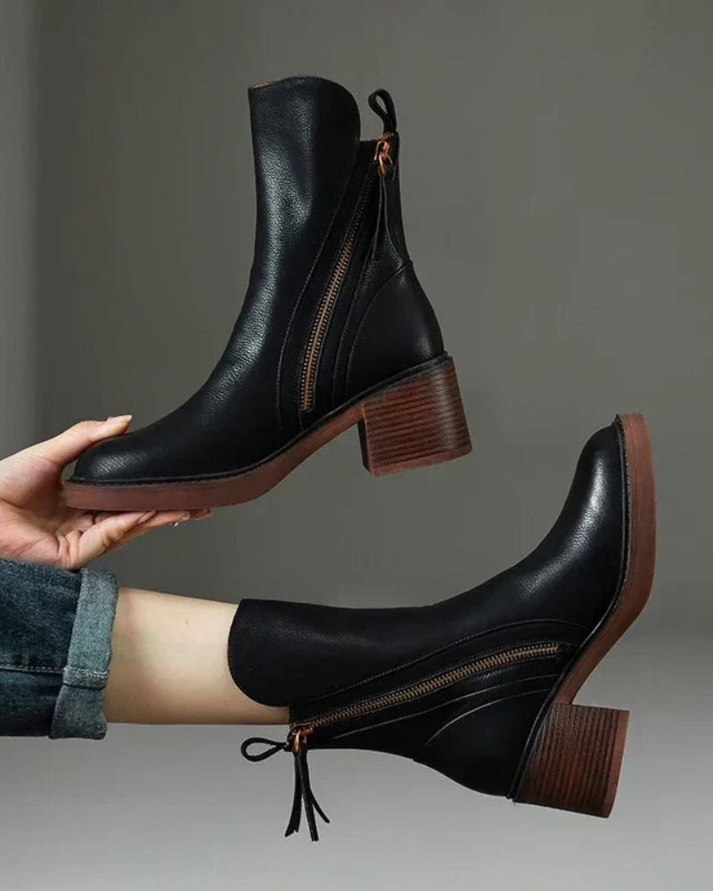 Lyraleth | Women's Black Side Zip Ankle Boots - Black - Image 1