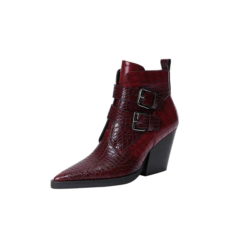 Lyralynn | Women's Buckle Ankle Boots - Burgundy - Image 1