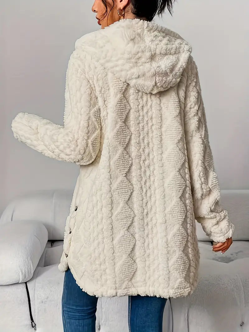 Lysianne | Damen Strickjacke mit Kapuze und Zopfmuster - Beige - Bild 10