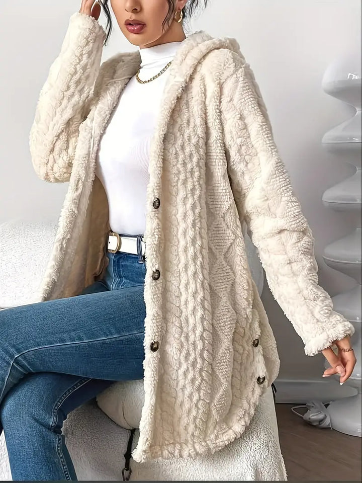 Lysianne | Damen Strickjacke mit Kapuze und Zopfmuster - Beige - Bild 11