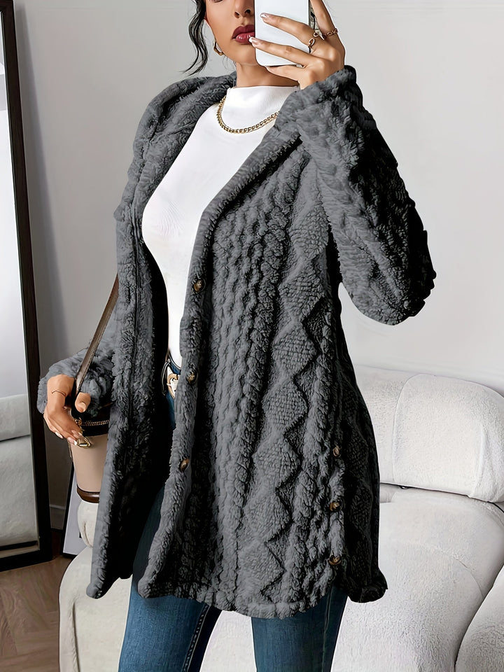 Lysianne | Damen Strickjacke mit Kapuze und Zopfmuster - Beige - Bild 5