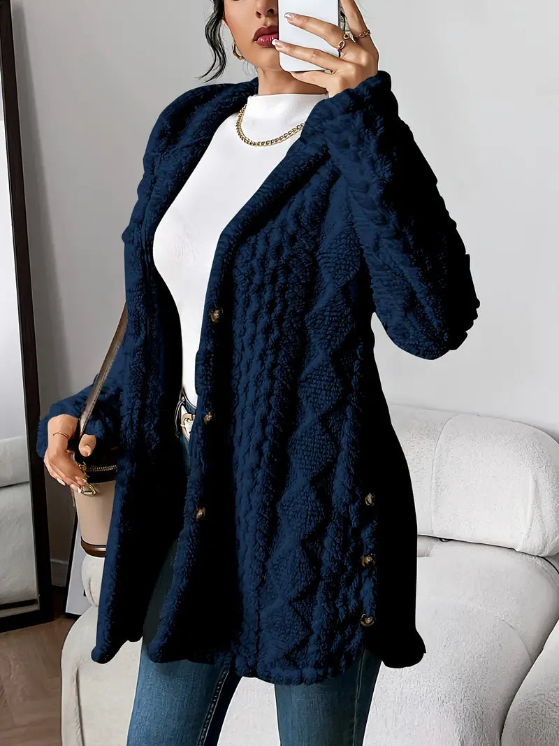 Lysianne | Damen Strickjacke mit Kapuze und Zopfmuster - Beige - Bild 7