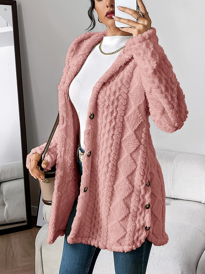 Lysianne | Damen Strickjacke mit Kapuze und Zopfmuster - Beige - Bild 8