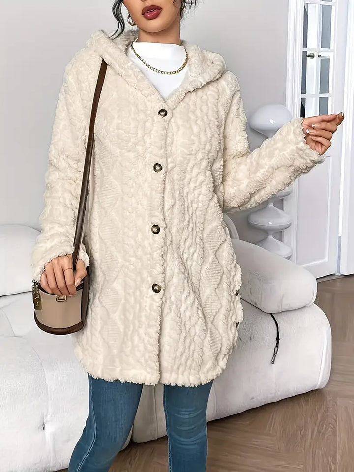 Lysianne | Damen Strickjacke mit Kapuze und Zopfmuster - Beige - Bild 9