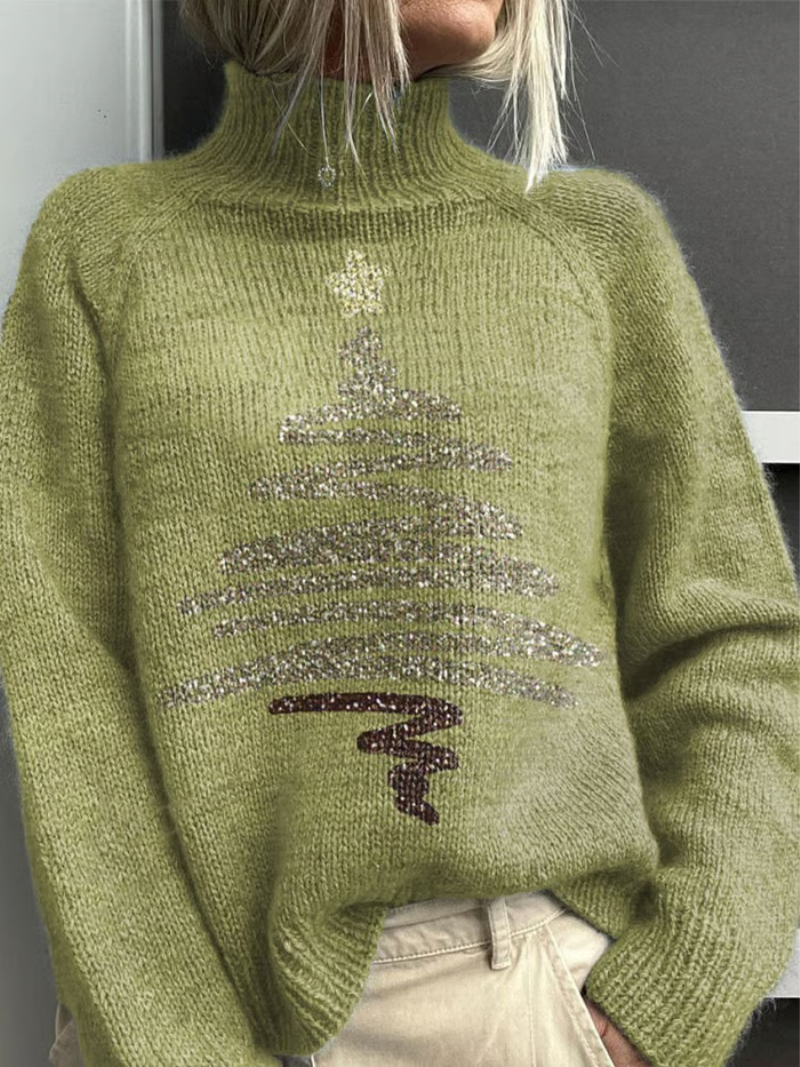 Lysithea | Women's Christmas Turtleneck Jumper - Green - Image 1
