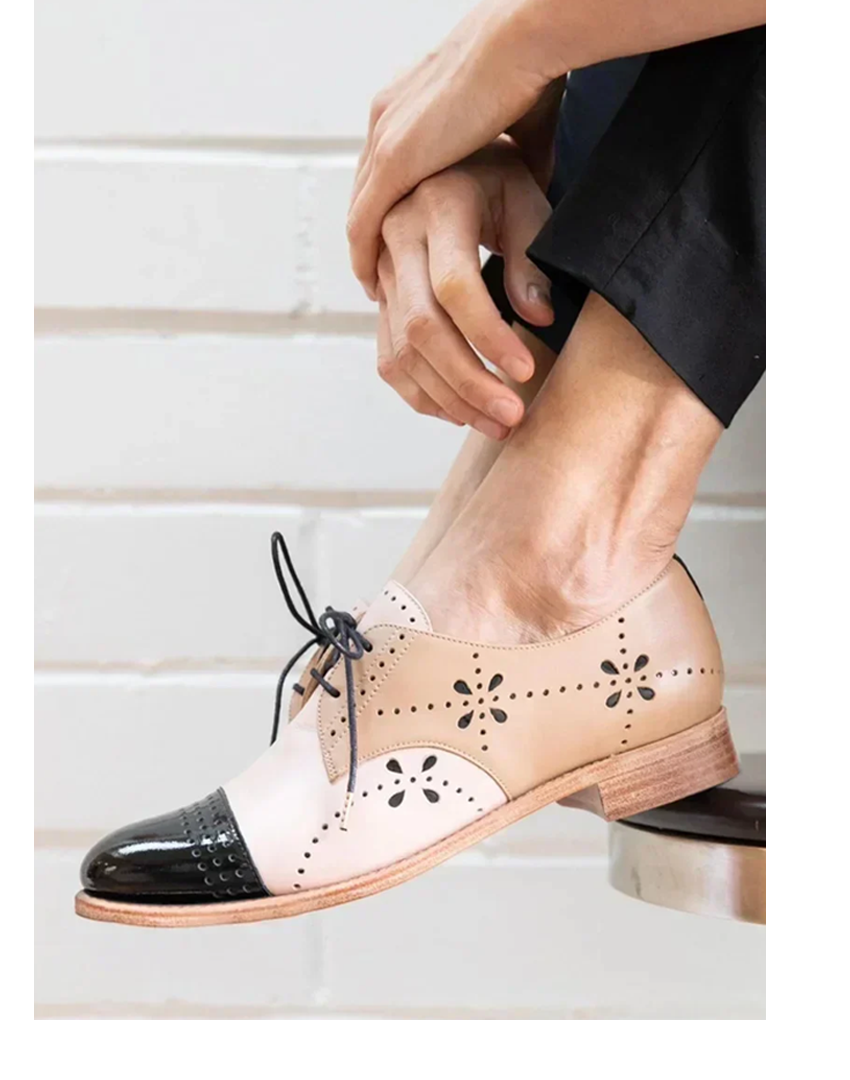 Lysithea | Women's Two Tone Brogue Oxford Shoes - Beige - Image 1