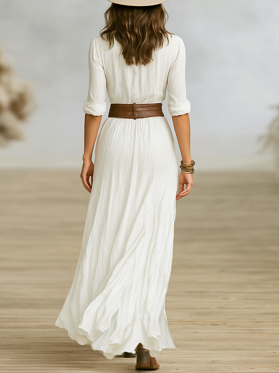 Lysithea | Damen Maxikleid mit V-Ausschnitt und Knopfleiste - Weiß - Bild 8