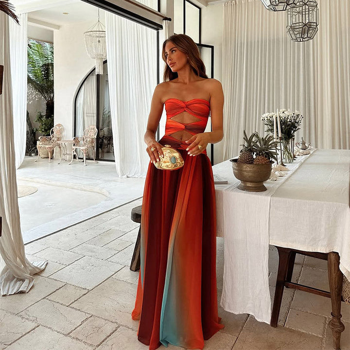 Magnolie | Damen trägerloses Ombre-Maxikleid - Bild 1