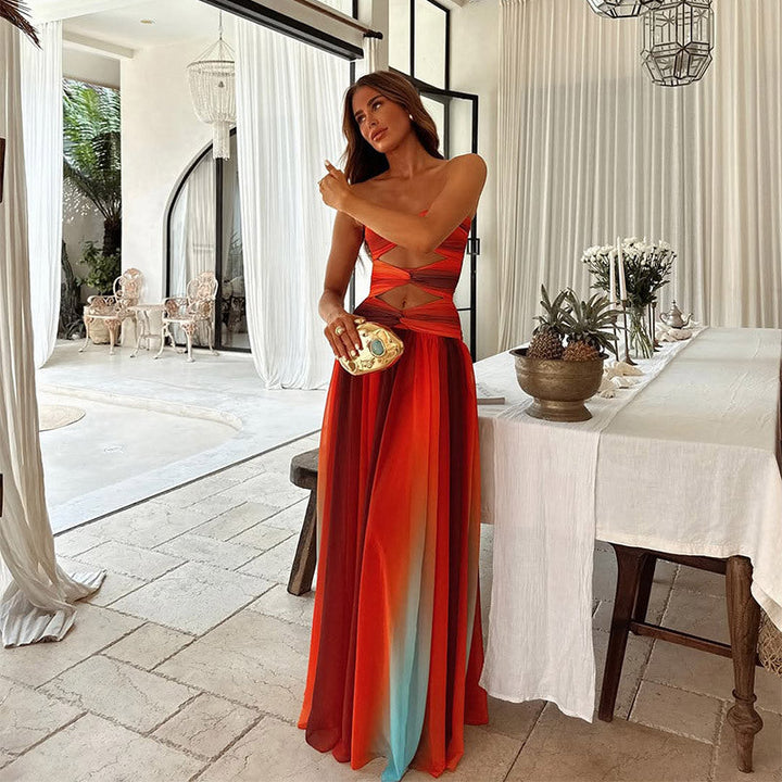 Magnolie | Damen trägerloses Ombre-Maxikleid – Bild 2