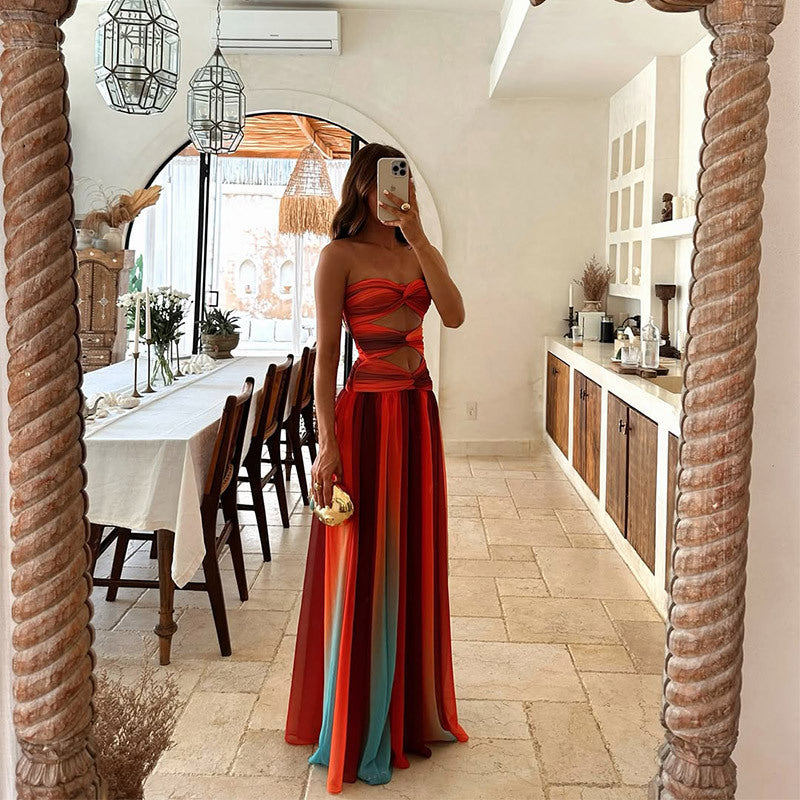 Magnolie | Damen trägerloses Ombre-Maxikleid – Bild 4