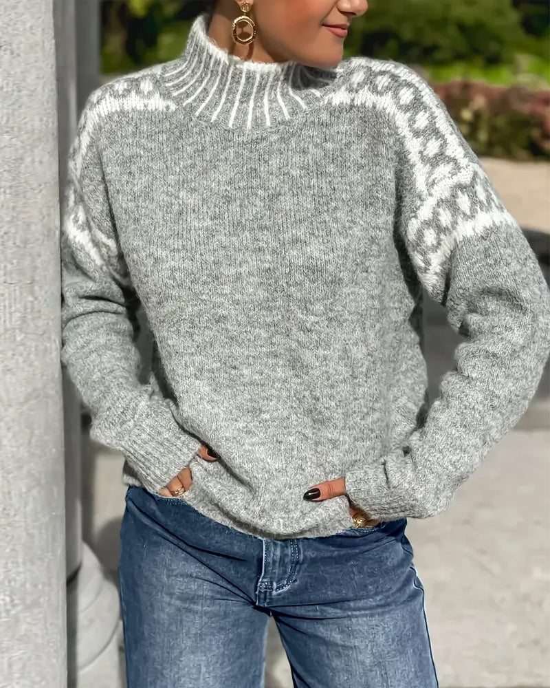 Margot | Women's Mock Neck Long Sleeve Jumper - Grey - Image 1