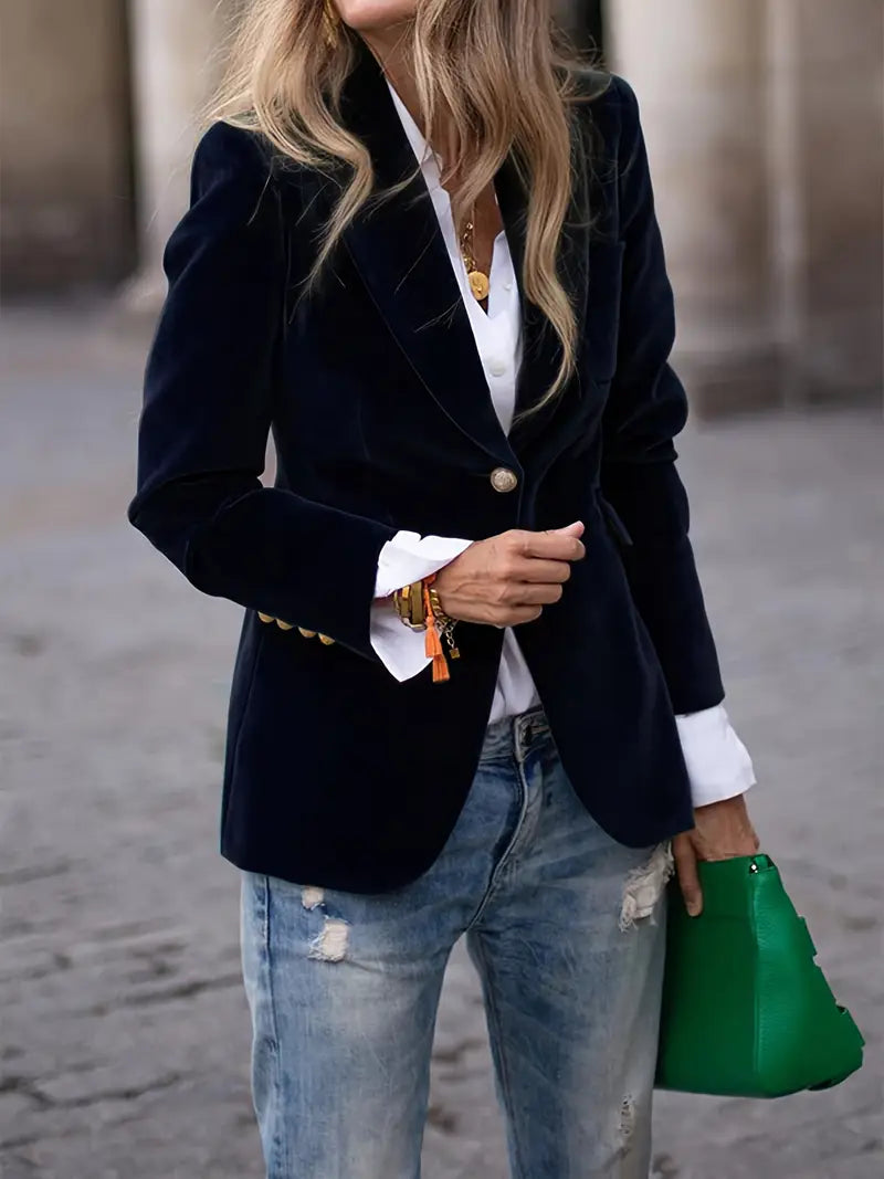 Marguerite | Women's Navy Single Breasted Blazer - Navy - Image 1