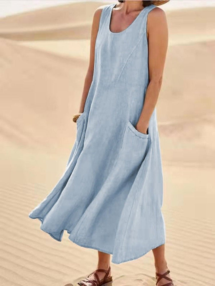 Marguerite | Damen ärmelloses Maxikleid mit Rundhalsausschnitt - Beige - Bild 5
