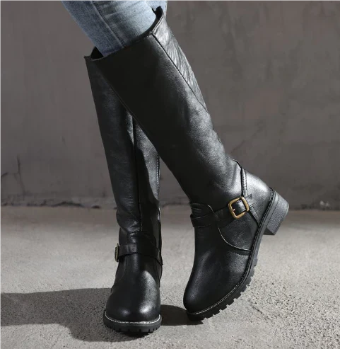 Marlowe | Women's Knee High Boots with Buckle Detail - Black - Image 1