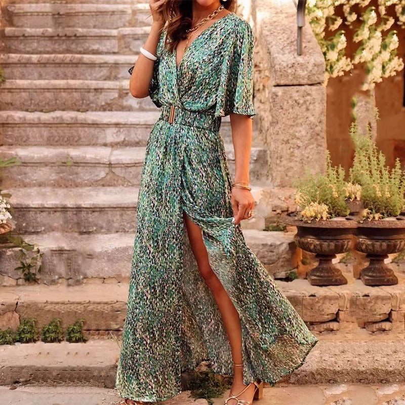 Maximiliana | Damen V-Ausschnitt Wickel-Maxikleid - Grün - Bild 1