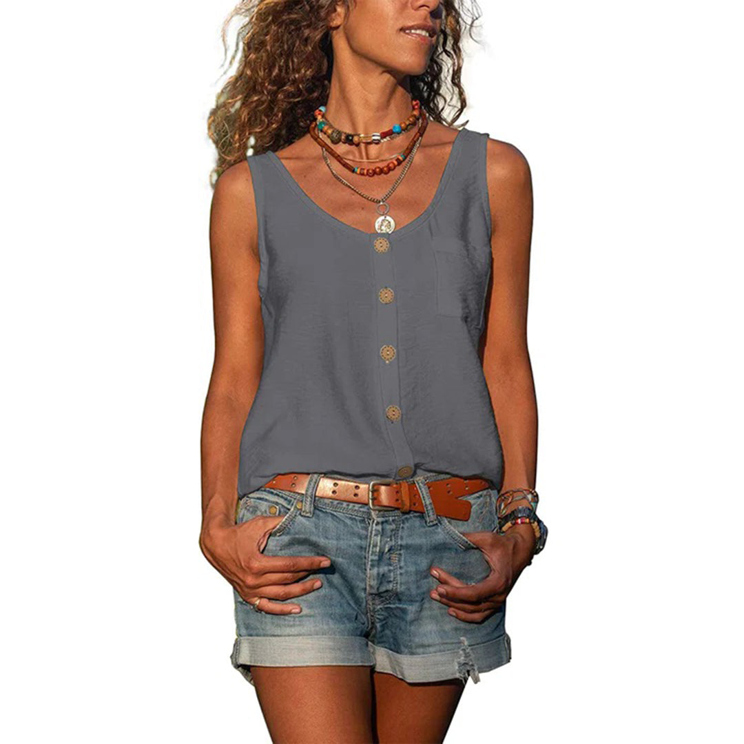 Maxine | Women's Button Up Sleeveless Top - Grey - Image 1