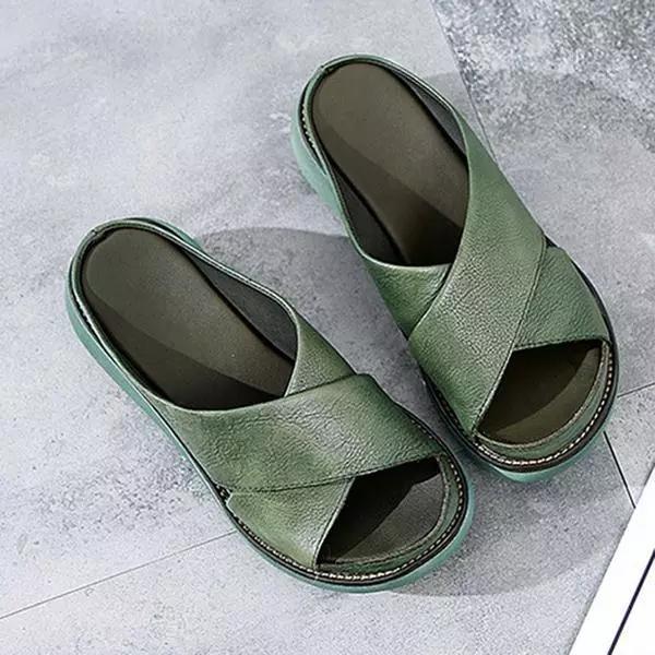 Melisande | Women's Cross Strap Flat Sandals - Green - Image 1