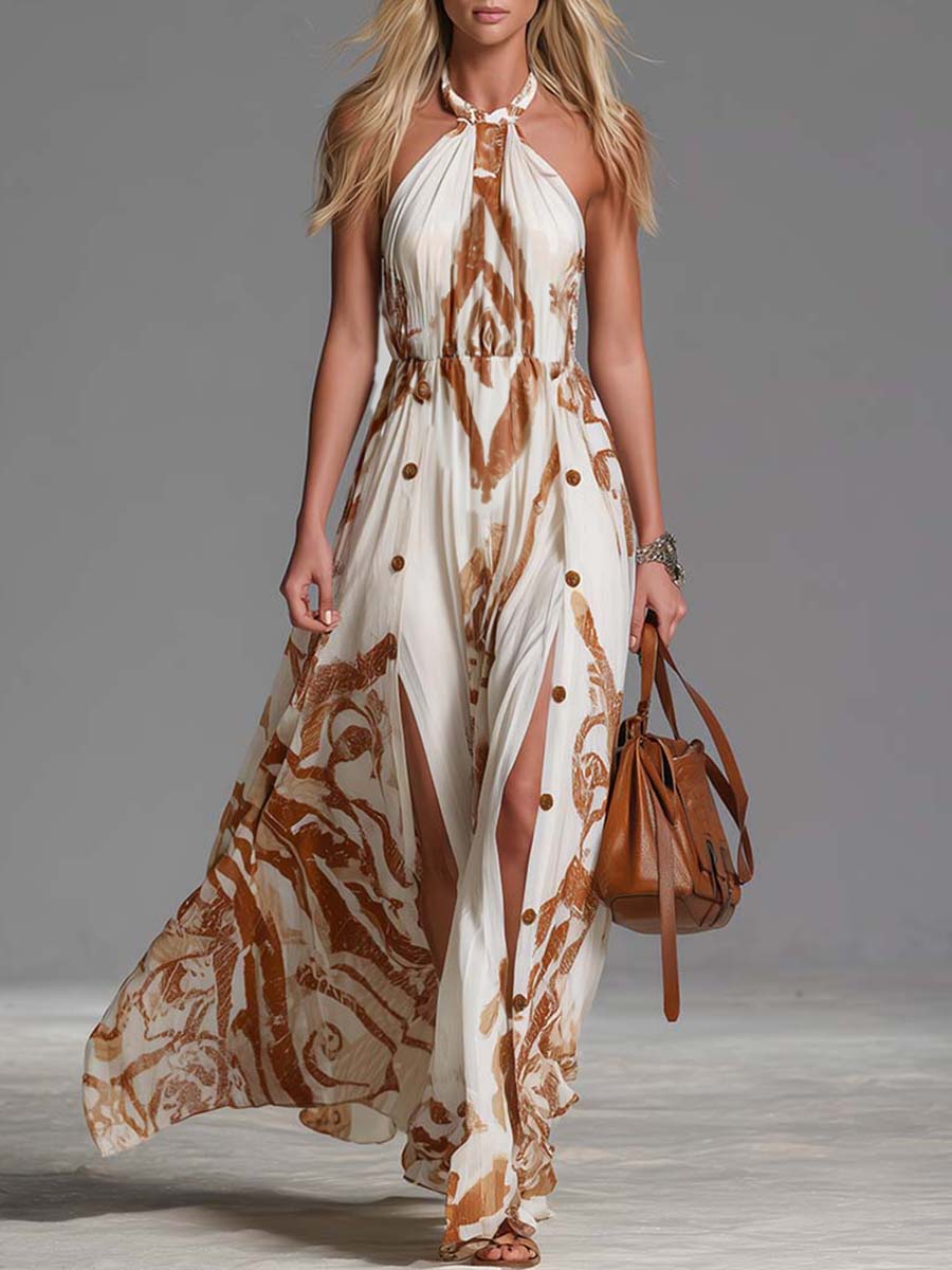 Melisande | Women's Halter Neck Printed Maxi Dress - Image 1