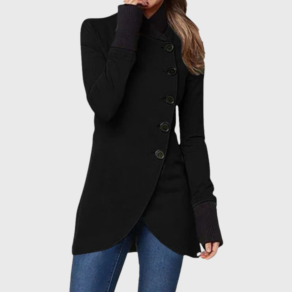 Meredith | Women's Button Front Long Sleeve Coat - Black - Image 1